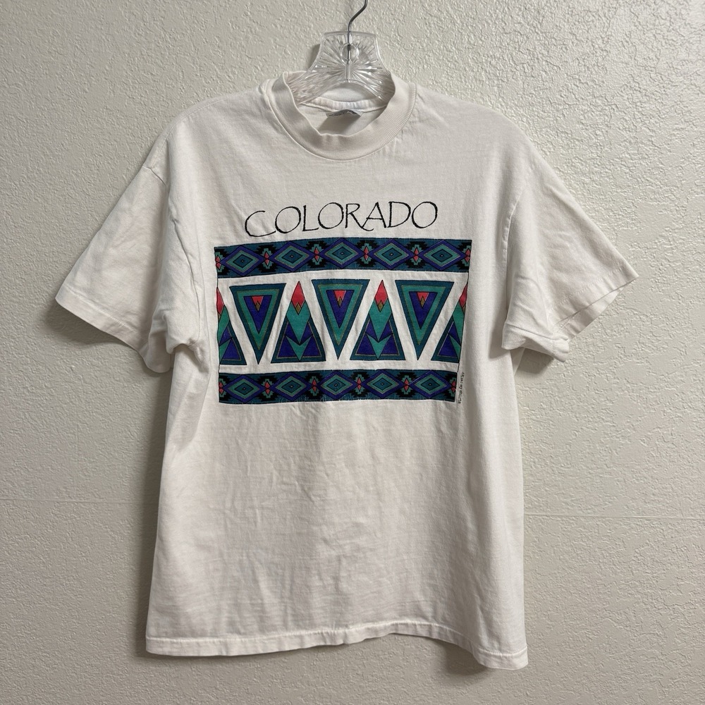 VTG Colorado Shirt Medium Southwest Aztec Graphic Print Single Stitch USA Made
